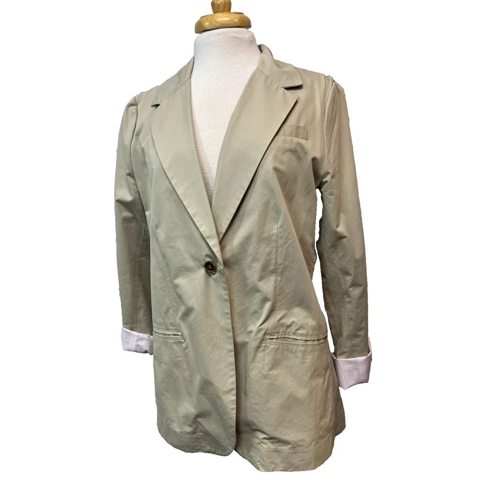 Tyler Boe‎ Casual Blazer Tan Cotton Unlined Pink Stripe Partial Lining SZ XL